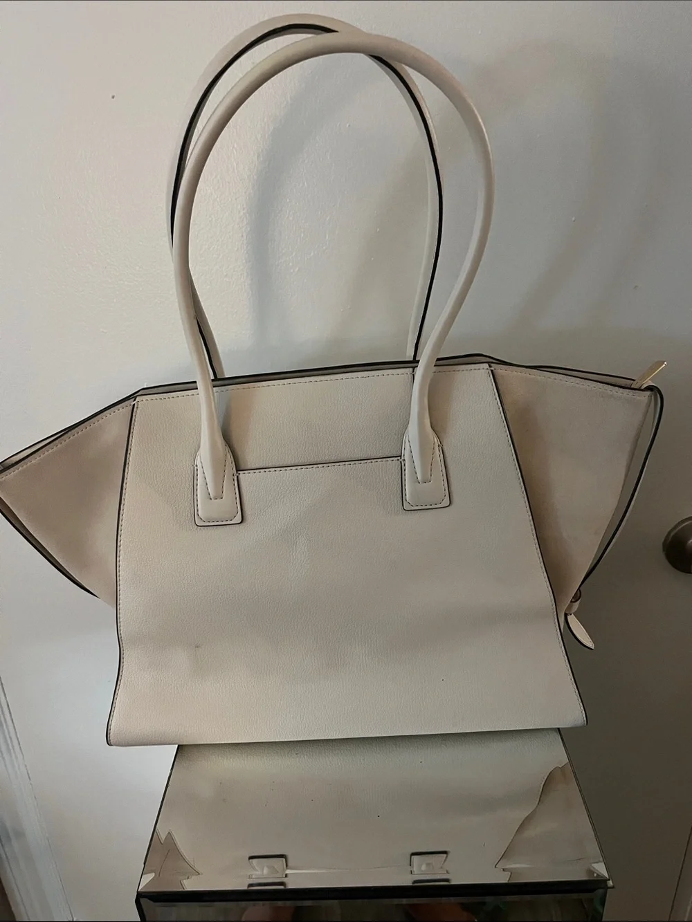 Michael Kors Cream and Tan Leather Winged Tote with Gold Charm